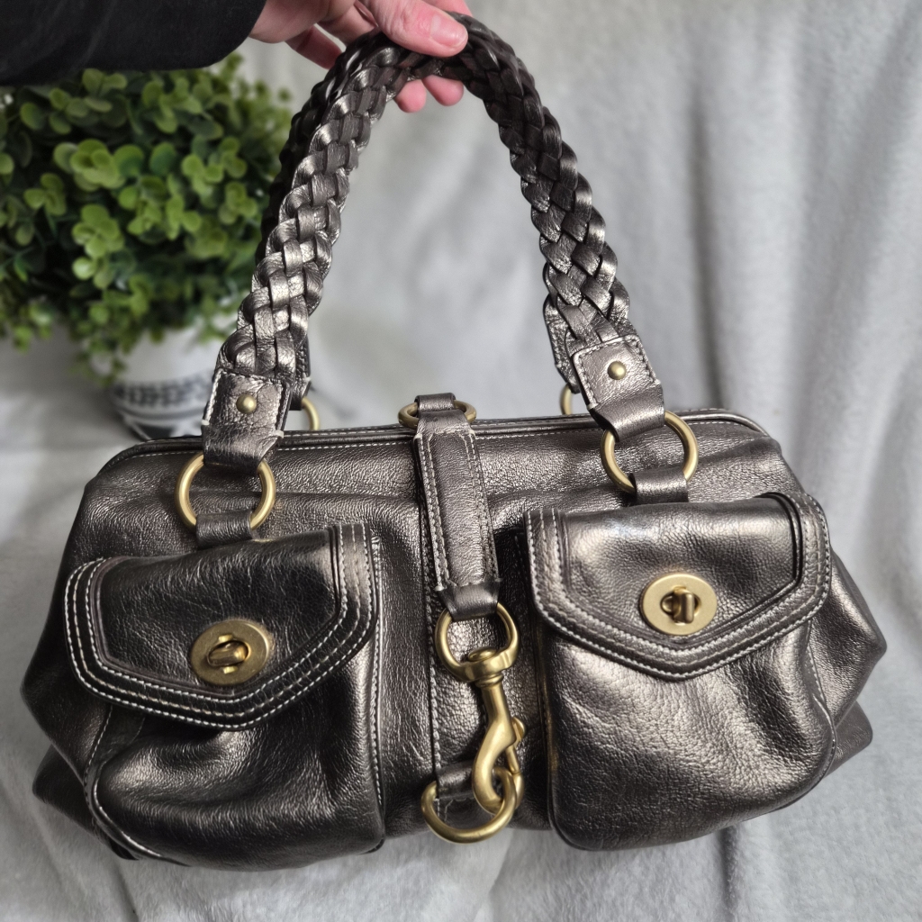 Rare Vintage Coach Legacy Daphne Doctor Satchel Metallic Pewter Leather 9158